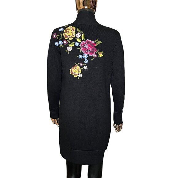 Soft Surroundings Black Oversized Floral Embroidered Longline Duster Cardigan XS - Picture 4 of 15